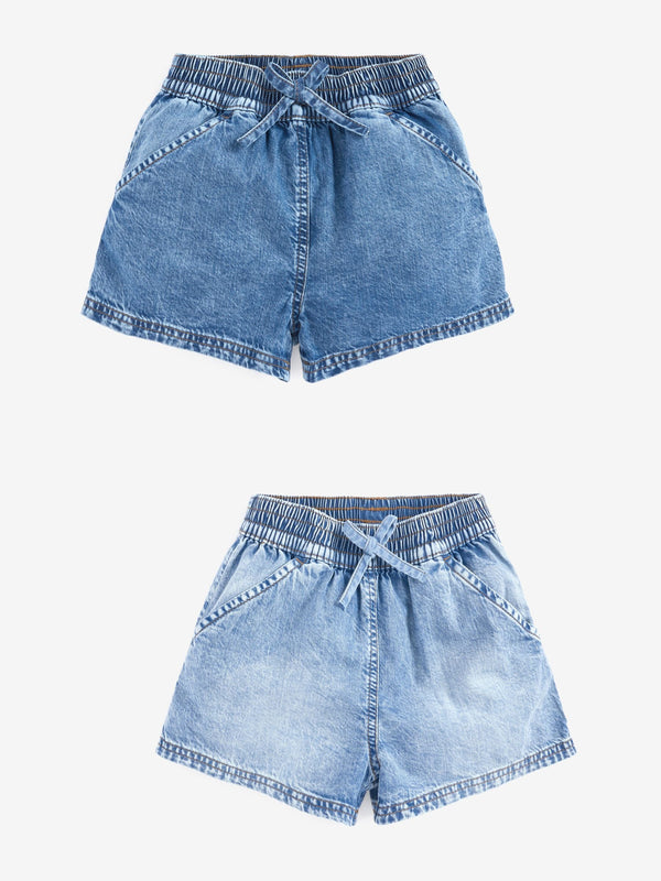 Mid Blue 100% Cotton Denim Shorts 2 Pack (3-16yrs)