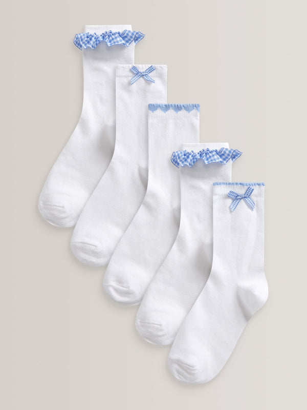 Blue 5 Pack Cotton Rich Gingham Ankle School Socks