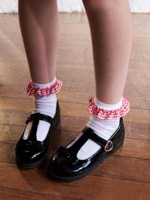 Red 5 Pack Cotton Rich Gingham Ankle School Socks