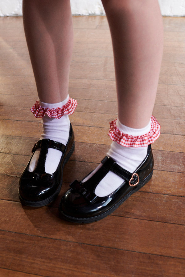 Red 5 Pack Cotton Rich Gingham Ankle School Socks