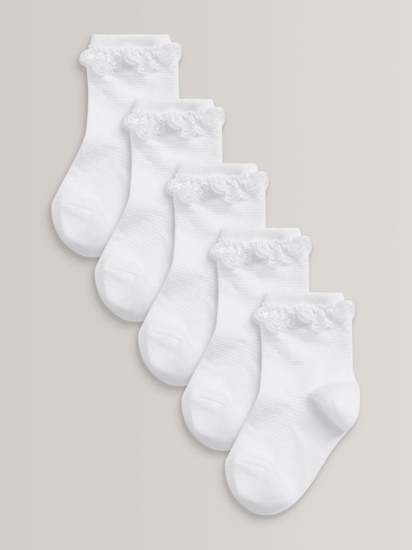 White 5 Pack Cotton Rich Ruffle Ankle Socks