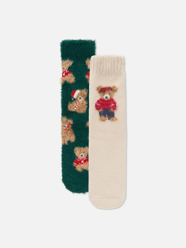 2pk Women's Green Bear Family Christmas Socks