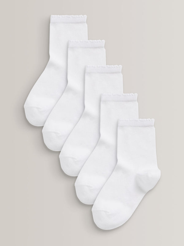 White 5 Pack Cotton Rich School Ankle Socks