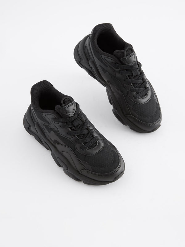 Black With Black Sole Elastic Lace Trainers