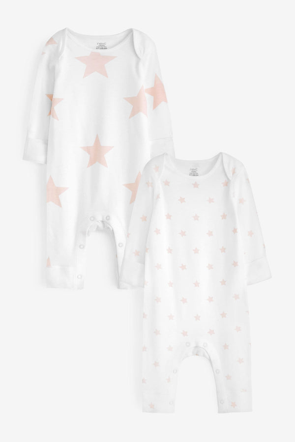 Pink Star 2 Pack Kind To Skin Baby Sleepsuits (0-2yrs)