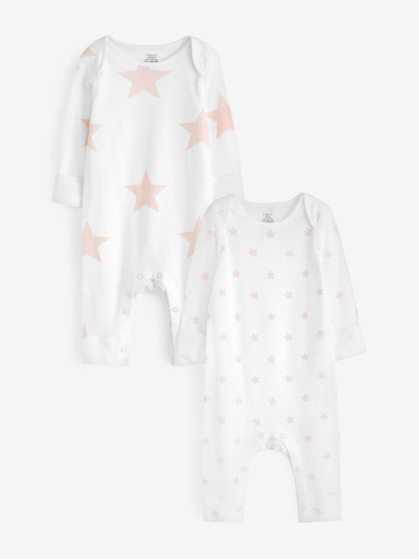 Pink Star 2 Pack Kind To Skin Baby Sleepsuits (0-2yrs)