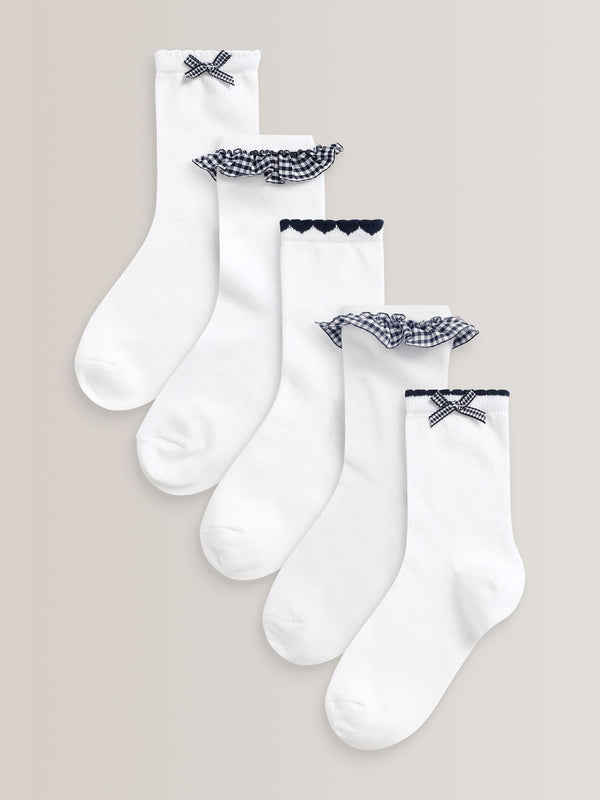 Navy 5 Pack Cotton Rich Gingham Ankle School Socks