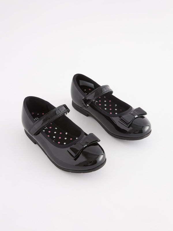 Black Patent Narrow Fit (E) School Leather Bow Mary Jane Shoes