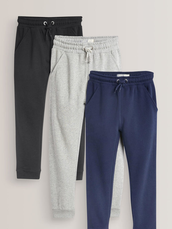 Navy Blue/Grey/Black 3 Pack Soft Jersey Regular Fit Joggers (3-16yrs)