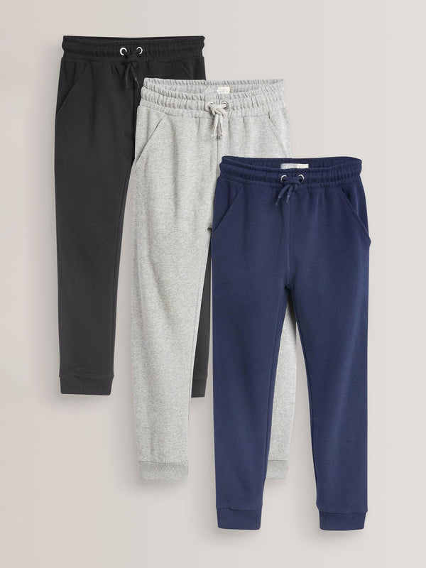 Navy Blue/Grey/Black 3 Pack Soft Jersey Regular Fit Joggers (3-16yrs)