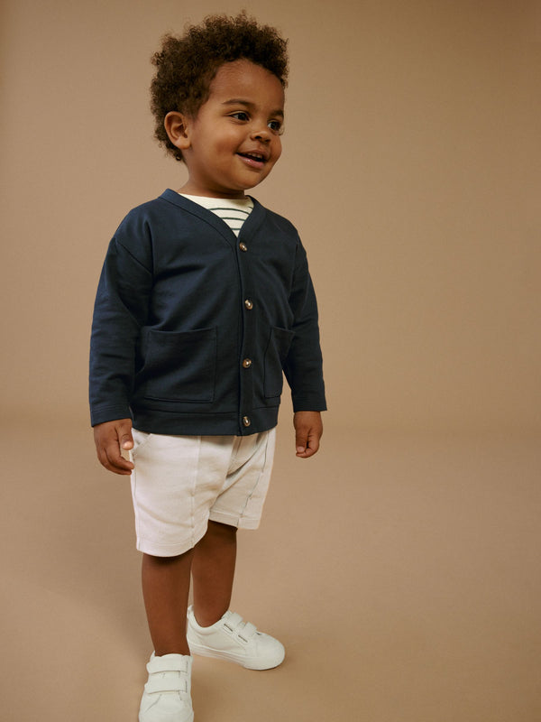 Navy Blue/Stone Brown Jersey Cardigan And Joggers 3 Piece Set (3mths-7yrs)