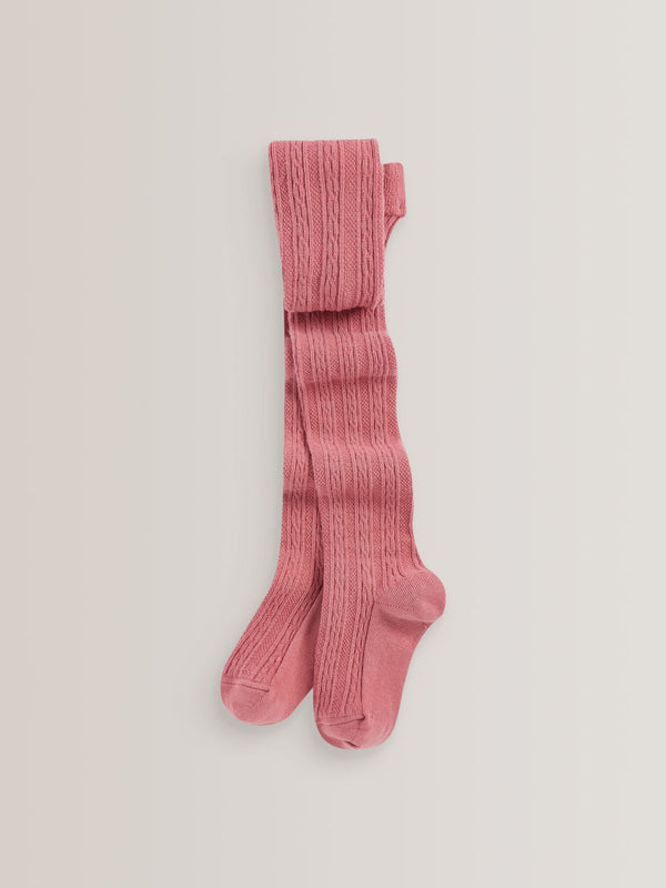 Pink Regular Length Cotton Rich Cable Tights