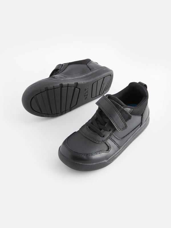 Black Extra Wide Fit (H) Elastic Lace School Trainers