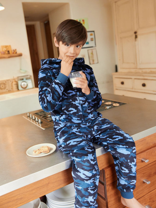 Blue Camouflage Fleece All-In-One (3-16yrs)
