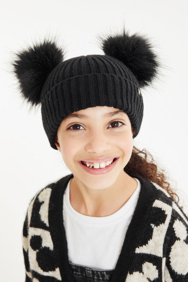 Double Pom Pom Rib Beanie Hat(immediate)