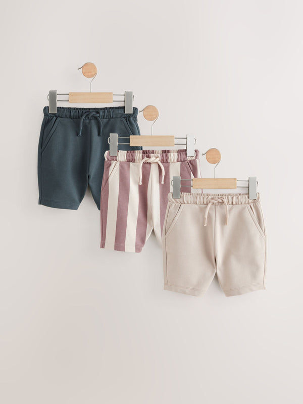 Burgandy Stripe/Charcoal Grey/Cement Jersey 100% Cotton Shorts 3 Pack (3mths-7yrs)