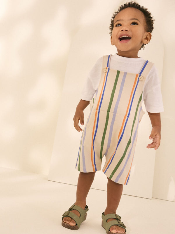 Stone Pastel Stripe 100% Cotton 100% Cotton Jersey Dungarees (3mths-7yrs)