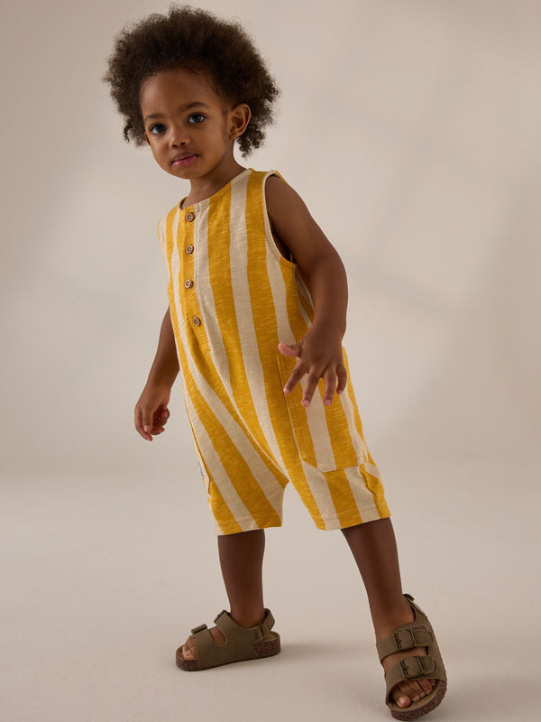 Yellow/Off White Stripe 100% Cotton Romper (3mths-7yrs)