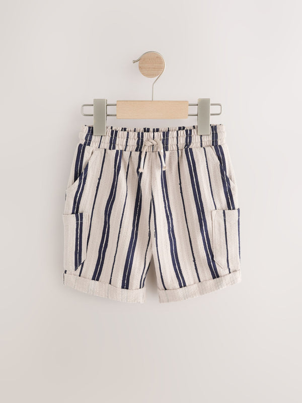 Off White/ Navy Blue Stripe Lightweight Textured Shorts (3mths-7yrs)