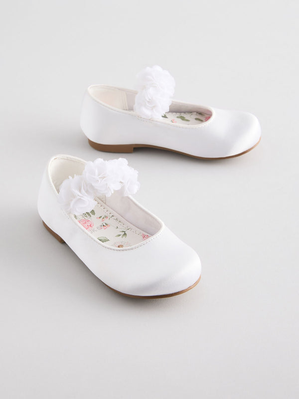 White Standard Fit Satin Flower Girl Occasion Corsage Mary Jane Shoes immediate