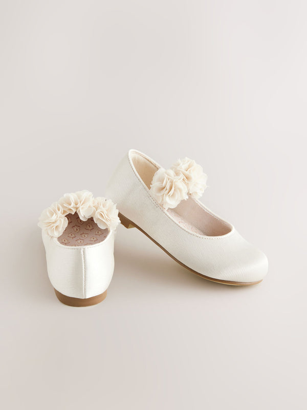 Ivory Wide Fit (G) Satin Flower Girl Occasion Corsage Mary Jane Shoes