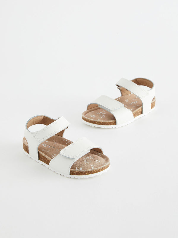 White Leather Standard Fit (F) Touch Fastening Corkbed Sandals