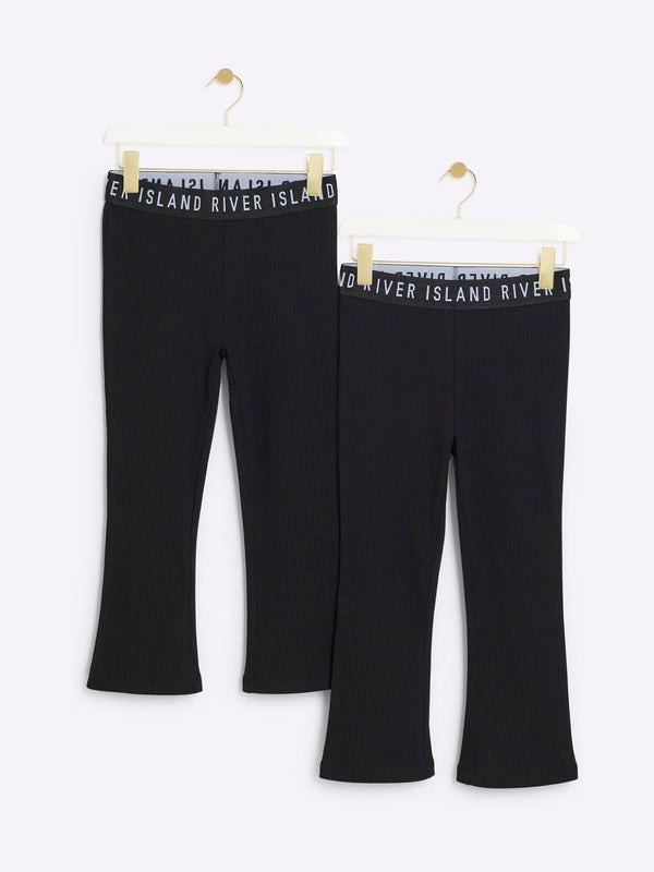 River Island Black Rib Kickflare 100% Cotton Trousers 2 Pack