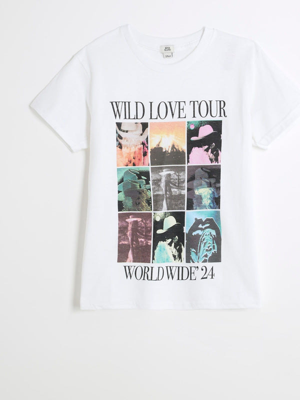 River Island White Girls Love Tour 100% Cotton T-Shirt