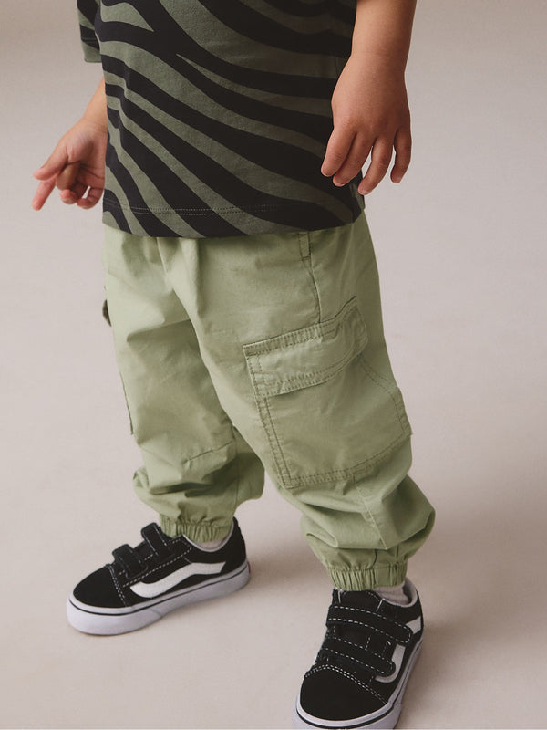 Sage Green 100% Cotton Baggy Cargo Trousers with Toggle Waist (3mths-7yrs)