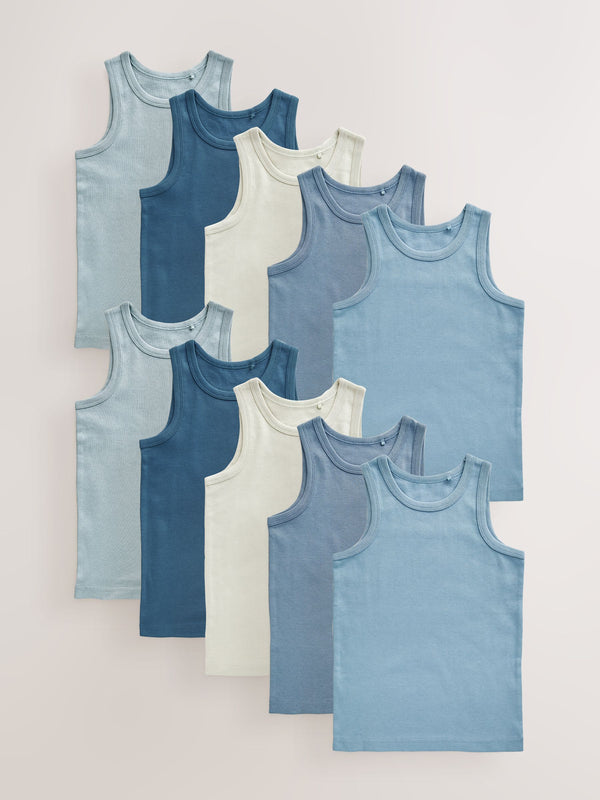 Tonal Blue Cotton Vests 10 Pack (1.5-16yrs)
