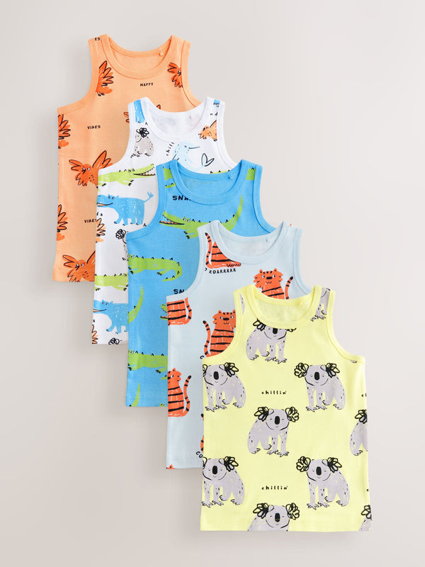 Bright Animal Print 100% Cotton Vests 5 Pack (1.5-8yrs)