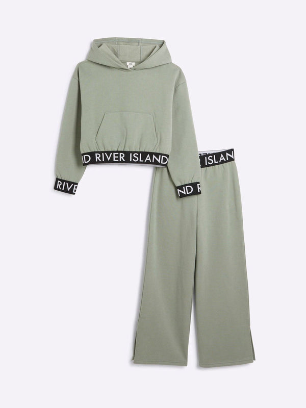 River Island Green Girls 100% Cotton Hoodie And Joggers Set