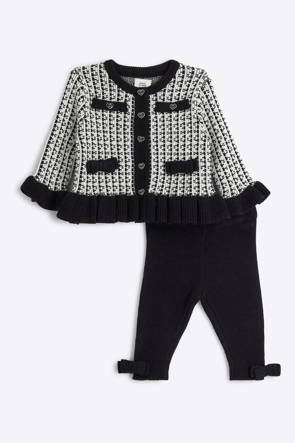 River Island Black Mono Baby Girls Cardigan and Leggings Set