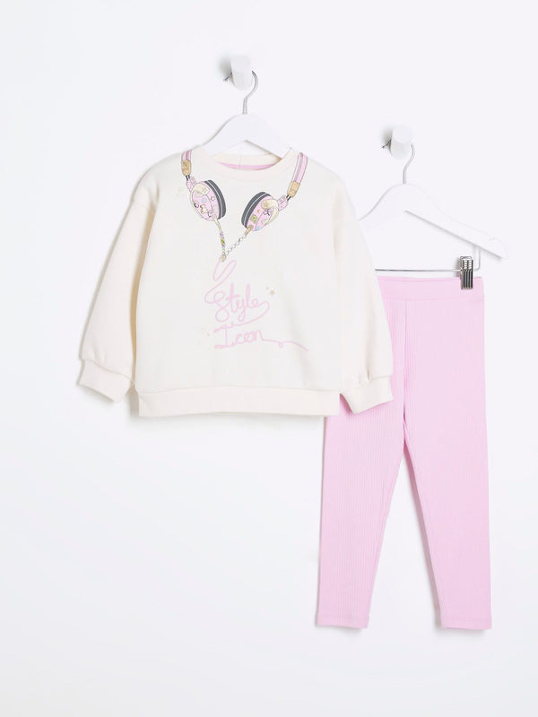 River Island Cream Girls Headphone Sweatshirt Set