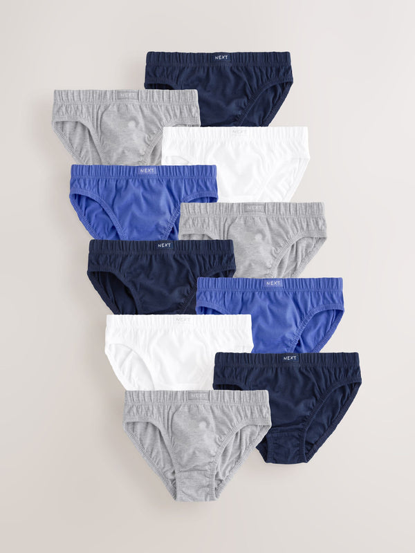 Blue/Grey 100% Cotton Briefs 10 Pack (1.5-16yrs)
