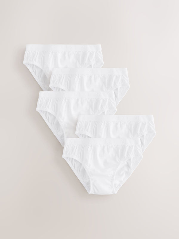 White Jacquard Waistband 100% Cotton Briefs 5 Pack (1.5-16yrs)