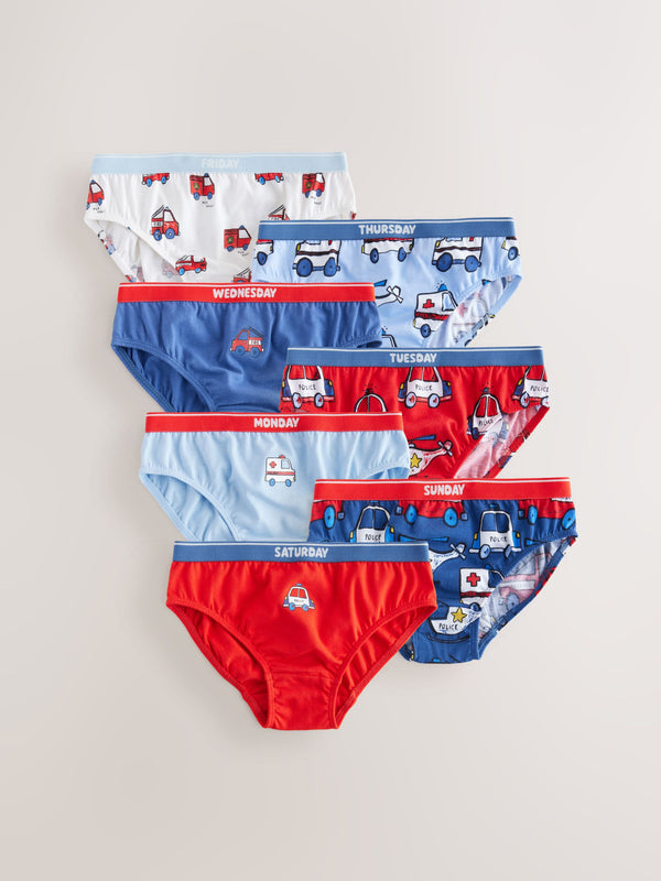 Red/Blue Emergency Vehicles Cotton Briefs 7 Pack (1.5-10yrs)