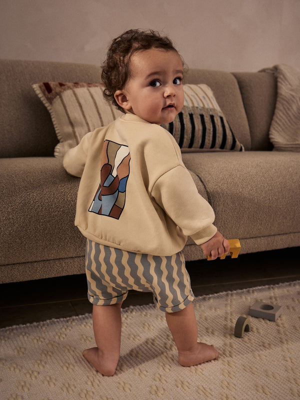 Neutral Stripe Baby Sweatshirt and Shorts Set