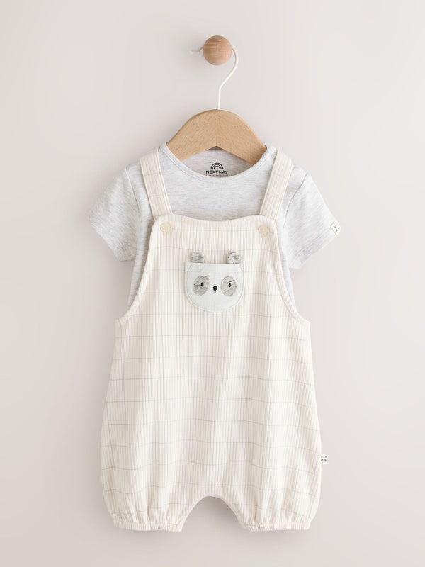Grey Panda Baby Jersey Dungaree and Bodysuit Set (0mths-2yrs)