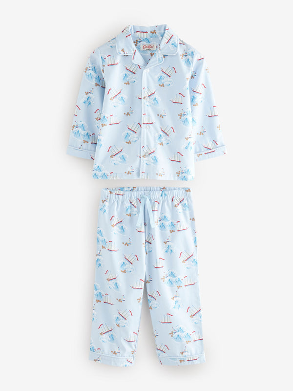 Blue/White Cath Kidston Boat Single Button Through 100% Cotton Pyjamas Set