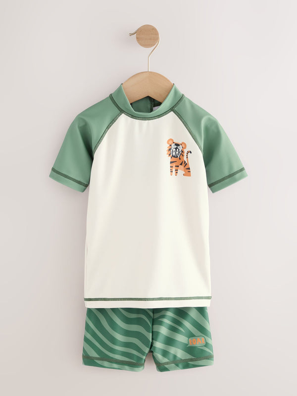 Khaki Green Rash Vest and Stretch Shorts Set (3mths-7yrs)