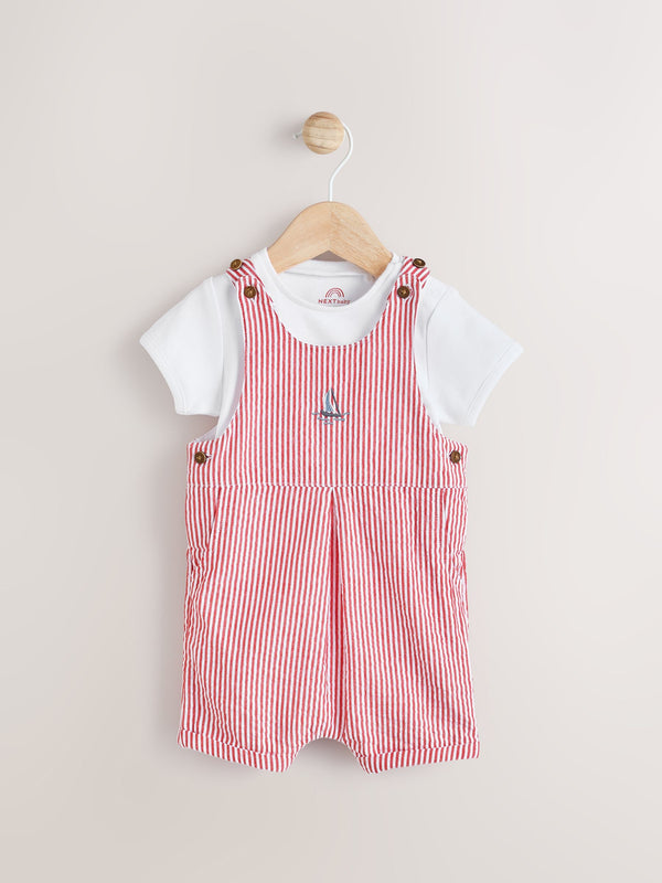 Red Stripe Baby Woven Dungaree and Bodysuit Set (0mths-2yrs)