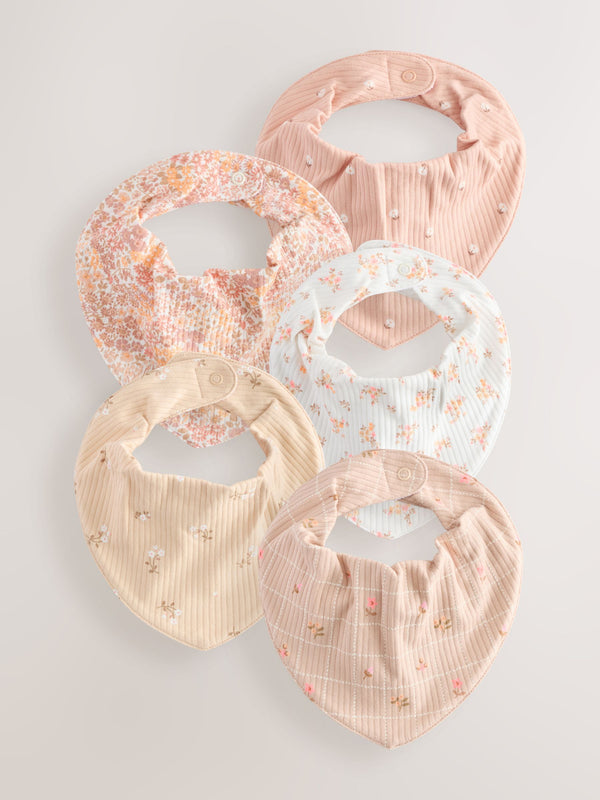 Apricot Ditsy Baby Dribble Bibs 5 Pack immediate