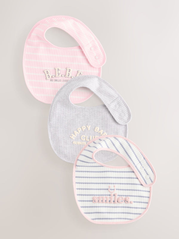 Pink/Grey 3 Pack Baby Bibs