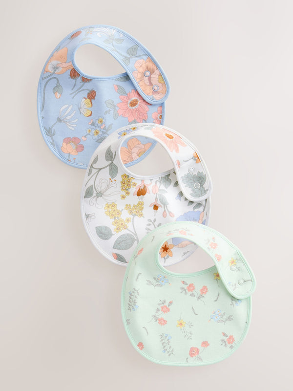 Blue Floral 3 Pack Baby Bibs