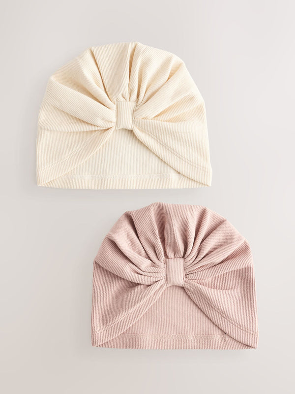 Neutral Baby Bow Turban Hats 2 Pack (0-18mths)