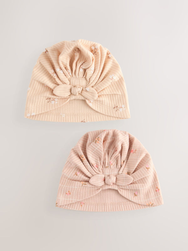 Apricot Ditsy Baby 100% Cotton Turbans 2 Pack (0-18mths)