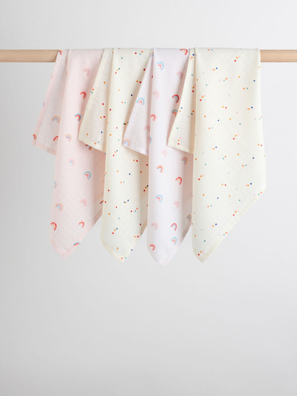 Bright Rainbow Baby Muslin Cloths 4 Pack