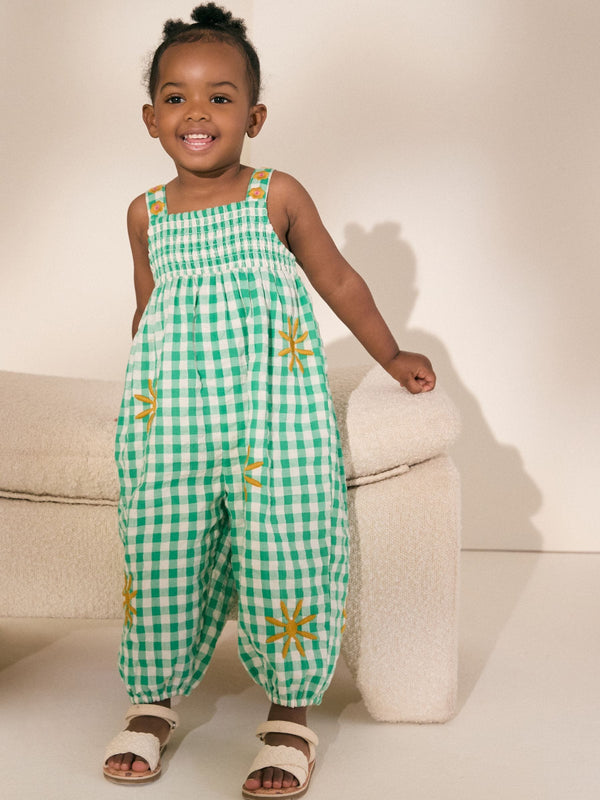 Green Gingham 100% Cotton Playsuit (3mths-7yrs)