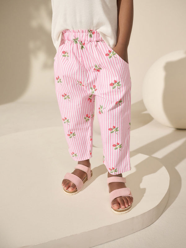 Pink Strawberry Print Pull On Trousers (3mths-7yrs)